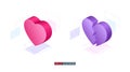 Trendy flat illustration. Heart and broken heart 3D isometric icons. Vector graphics. Royalty Free Stock Photo
